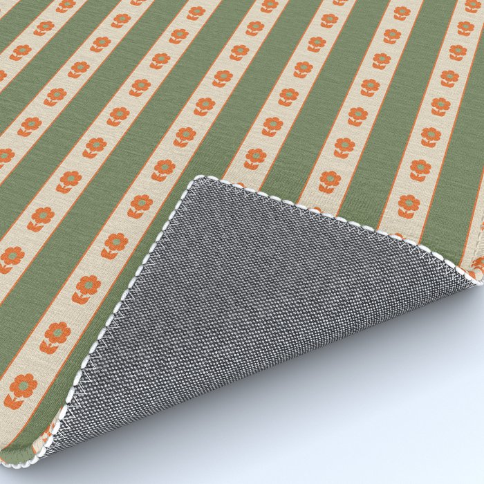 Cottage Stripes and Flowers Pattern in Olive Orange Beige Rug Gallery Image 4