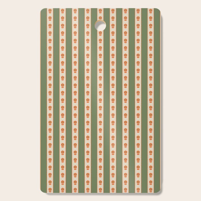 Cottage Stripes and Flowers Pattern in Olive Orange Beige Cutting Board Gallery Image 1