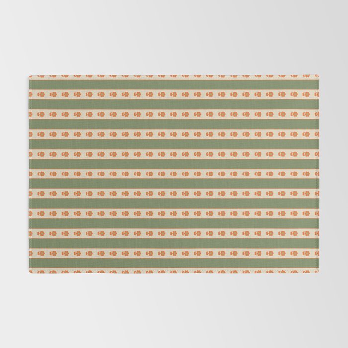 Cottage Stripes and Flowers Pattern in Olive Orange Beige Rug Gallery Image 2