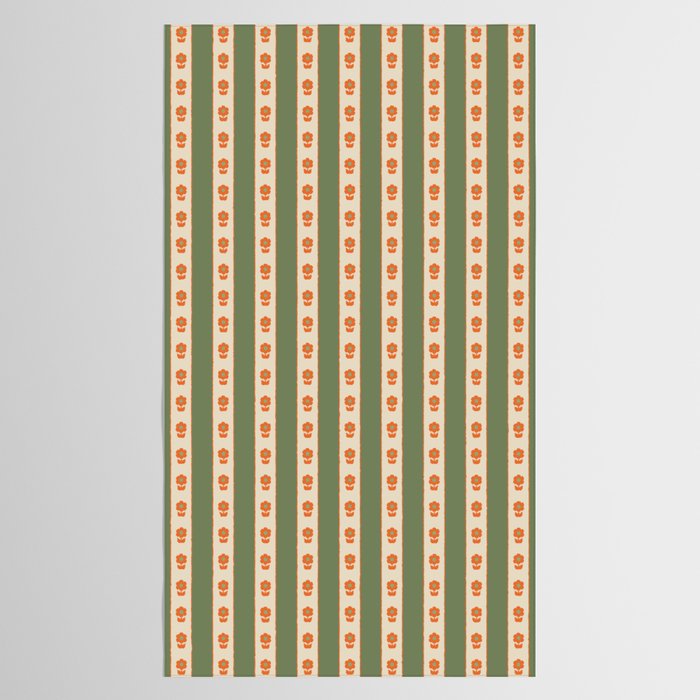 Cottage Stripes and Flowers Pattern in Olive Orange Beige Tablecloth Gallery Image 2