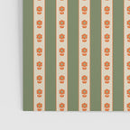 Cottage Stripes and Flowers Pattern in Olive Orange Beige Poster Gallery Image 3