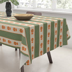 Cottage Stripes and Flowers Pattern in Olive Orange Beige Tablecloth Gallery Image 3