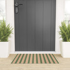 Cottage Stripes and Flowers Pattern in Olive Orange Beige Welcome Mat Gallery Image 3