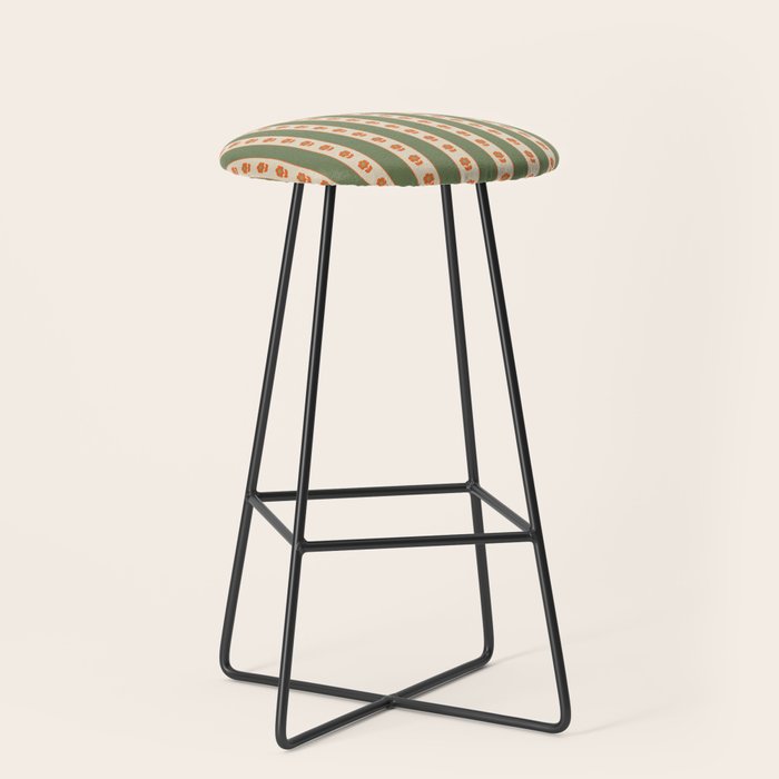 Cottage Stripes and Flowers Pattern in Olive Orange Beige Stool Gallery Image 1