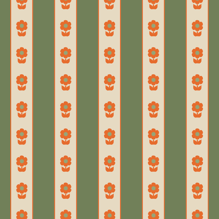 Cottage Stripes and Flowers Pattern in Olive Orange Beige Coffee Mug Gallery Image 2