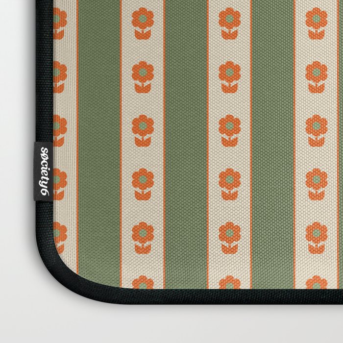 Cottage Stripes and Flowers Pattern in Olive Orange Beige Laptop Sleeve Gallery Image 3
