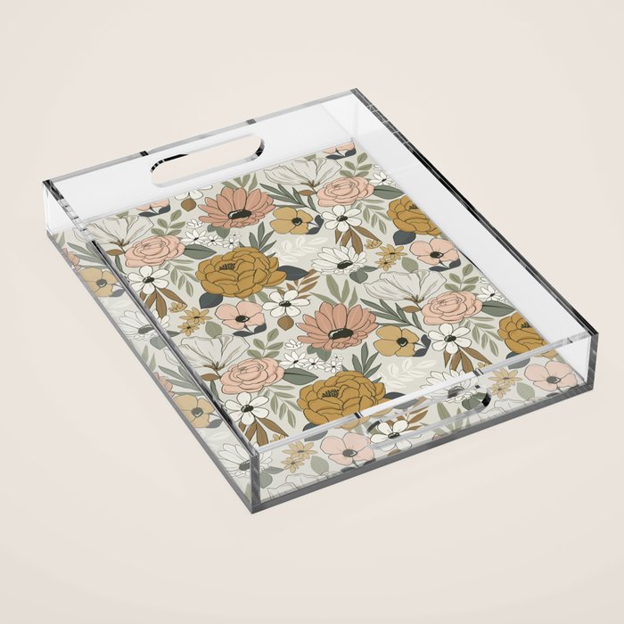 Retro Boho Floral, Vintage Floral Pattern  Acrylic Tray Gallery Image 1