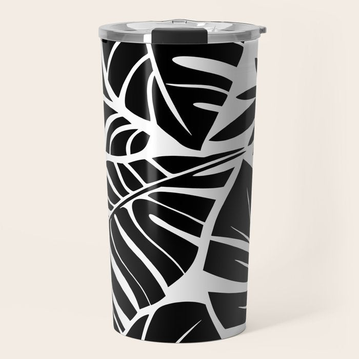 Leafy Calm Charm Black And White Simplicity Travel Mug Gallery Image 1