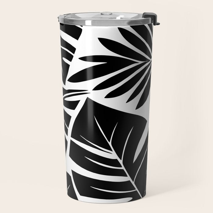 Leafy Calm Charm Black And White Simplicity Travel Mug Gallery Image 2