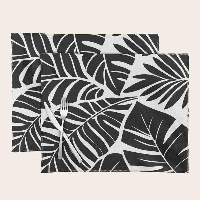 Leafy Calm Charm Black And White Simplicity Placemat Gallery Image 1