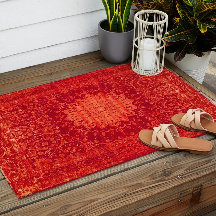 Orange Boho Oriental Traditional Antique Moroccan Style Outdoor Rug Gallery Image 2