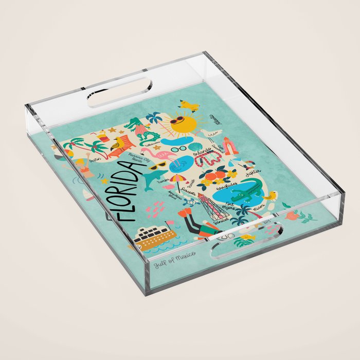 Florida State Beach Map Acrylic Tray Gallery Image 1