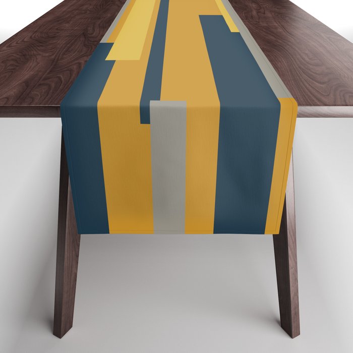 Wright 3 Geometric Midcentury Modern Pattern in Navy Blue, Mustard, and Gray Table Runner Gallery Image 1