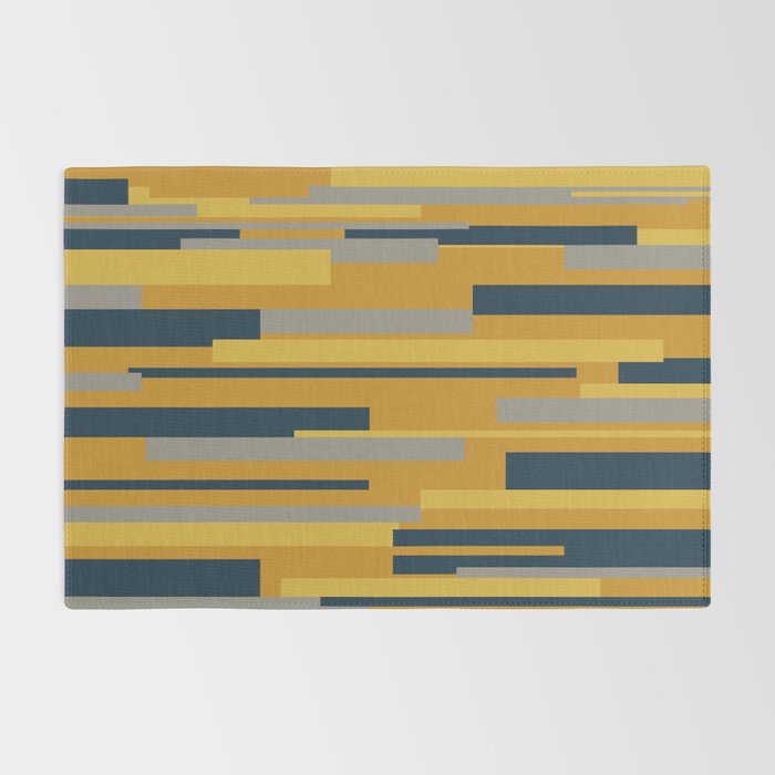 Wright 3 Geometric Midcentury Modern Pattern in Navy Blue, Mustard, and Gray Rug Gallery Image 2