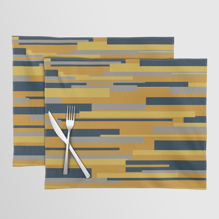 Wright 3 Geometric Midcentury Modern Pattern in Navy Blue, Mustard, and Gray Placemat Gallery Image 1