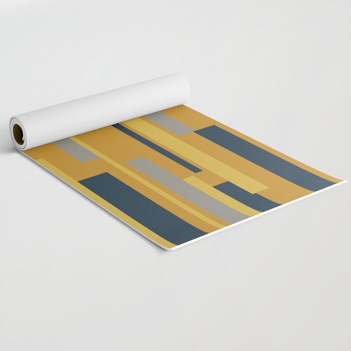 Wright 3 Geometric Midcentury Modern Pattern in Navy Blue, Mustard, and Gray Yoga Mat Gallery Image 2