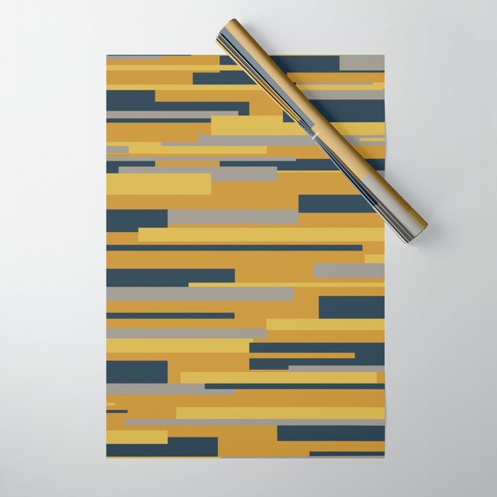 Wright 3 Geometric Midcentury Modern Pattern in Navy Blue, Mustard, and Gray Wrapping Paper Gallery Image 1