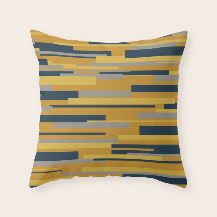 Wright 3 Geometric Midcentury Modern Pattern in Navy Blue, Mustard, and Gray Throw Pillow Gallery Image 6