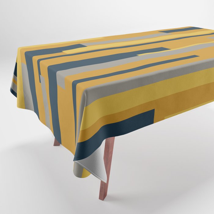 Wright 3 Geometric Midcentury Modern Pattern in Navy Blue, Mustard, and Gray Tablecloth Gallery Image 1