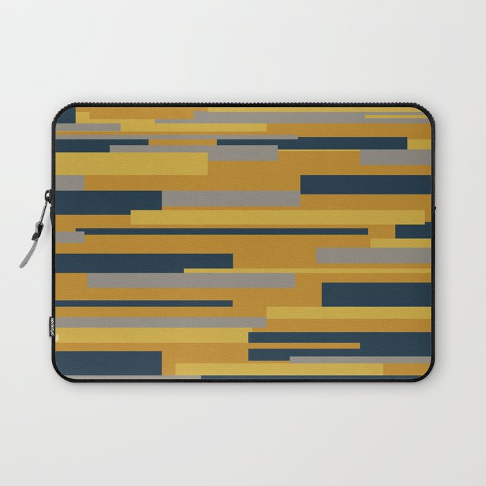 Wright 3 Geometric Midcentury Modern Pattern in Navy Blue, Mustard, and Gray Laptop Sleeve Gallery Image 1