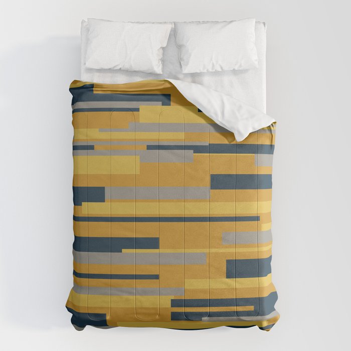 Wright 3 Geometric Midcentury Modern Pattern in Navy Blue, Mustard, and Gray Comforter Gallery Image 6