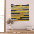 Wright 3 Geometric Midcentury Modern Pattern in Navy Blue, Mustard, and Gray Wall Tapestry Gallery Image 2