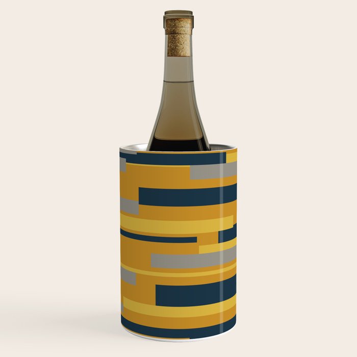 Wright 3 Geometric Midcentury Modern Pattern in Navy Blue, Mustard, and Gray Wine Chiller Gallery Image 3