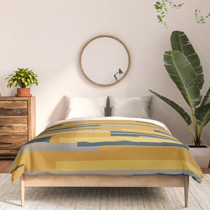 Wright 3 Geometric Midcentury Modern Pattern in Navy Blue, Mustard, and Gray Comforter Gallery Image 3