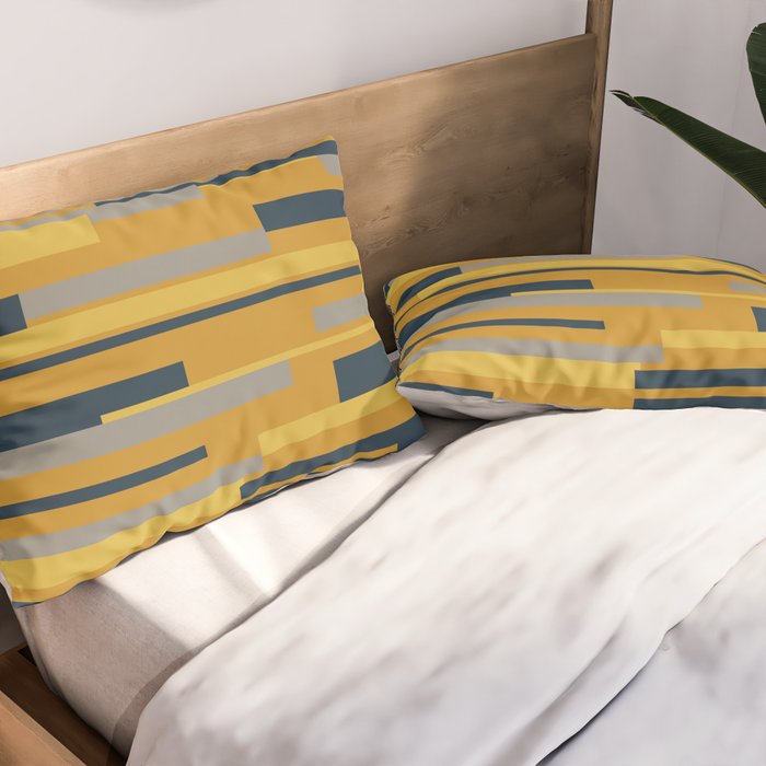 Wright 3 Geometric Midcentury Modern Pattern in Navy Blue, Mustard, and Gray Pillow Sham Gallery Image 2