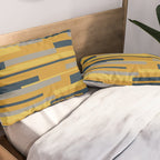 Wright 3 Geometric Midcentury Modern Pattern in Navy Blue, Mustard, and Gray Pillow Sham Gallery Image 2