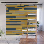 Wright 3 Geometric Midcentury Modern Pattern in Navy Blue, Mustard, and Gray Wall Mural Gallery Image 1