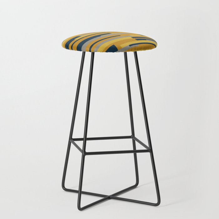 Wright 3 Geometric Midcentury Modern Pattern in Navy Blue, Mustard, and Gray Stool Gallery Image 1
