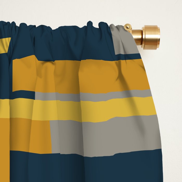 Wright 3 Geometric Midcentury Modern Pattern in Navy Blue, Mustard, and Gray Window Curtain Gallery Image 2