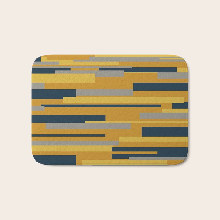 Wright 3 Geometric Midcentury Modern Pattern in Navy Blue, Mustard, and Gray Bath Mat Gallery Image 1