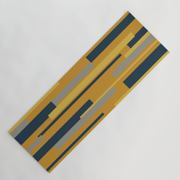 Wright 3 Geometric Midcentury Modern Pattern in Navy Blue, Mustard, and Gray Yoga Mat Gallery Image 1