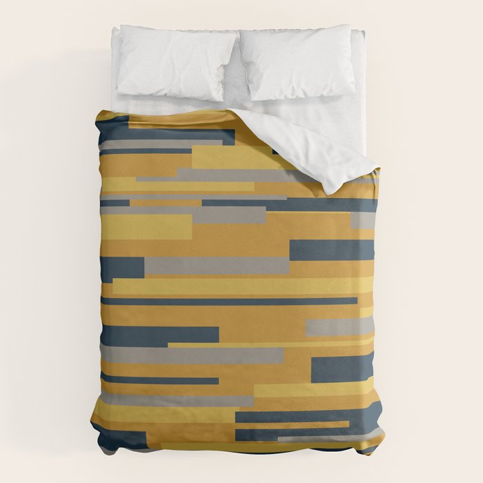 Wright 3 Geometric Midcentury Modern Pattern in Navy Blue, Mustard, and Gray Duvet Cover Gallery Image 6