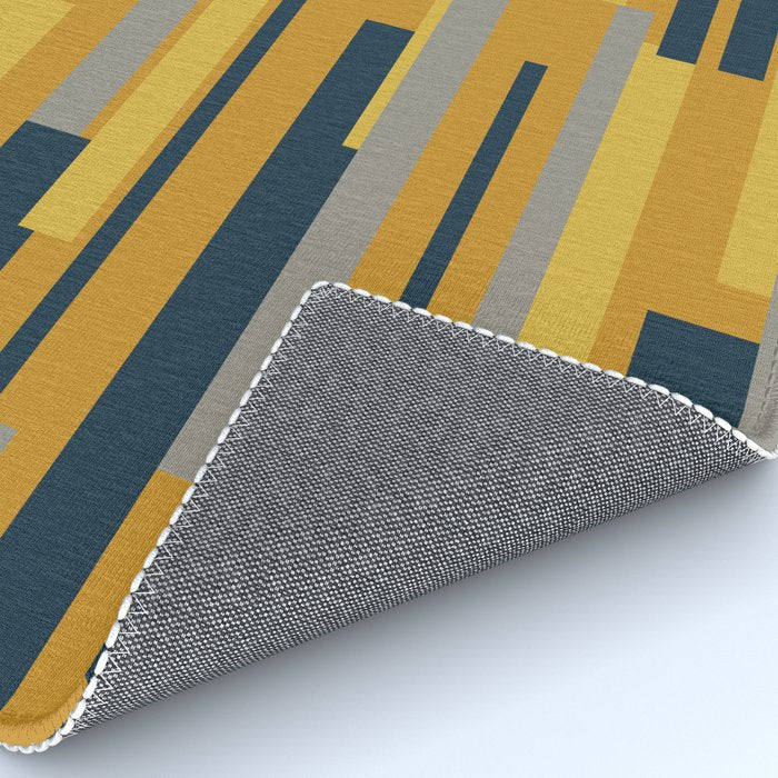 Wright 3 Geometric Midcentury Modern Pattern in Navy Blue, Mustard, and Gray Rug Gallery Image 4