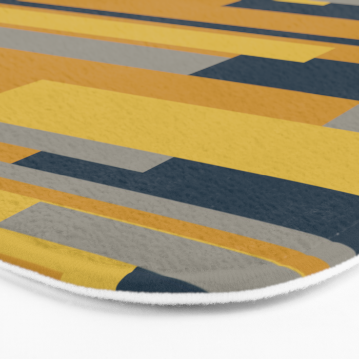 Wright 3 Geometric Midcentury Modern Pattern in Navy Blue, Mustard, and Gray Bath Mat Gallery Image 3