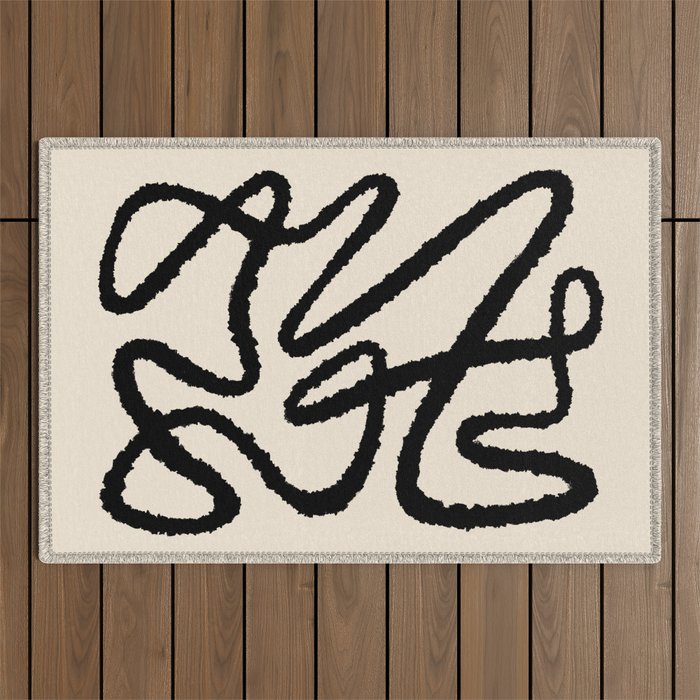 Line art abstract black 1 Outdoor Rug Gallery Image 1
