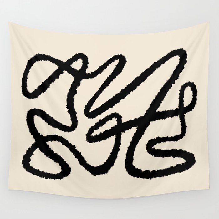 Line art abstract black 1 Wall Tapestry Gallery Image 1