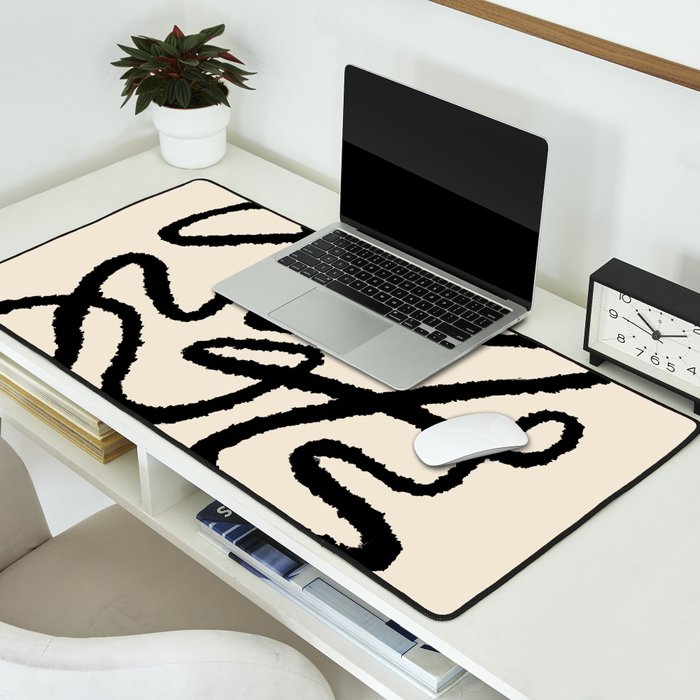 Line art abstract black 1 Desk Mat Gallery Image 2