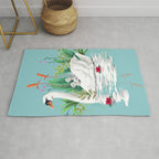 Bond, Jungle Animals, Swan Family Nature Pond Illustration, Bohemian Ducks Love Colorful Botanical Rug Gallery Image 1
