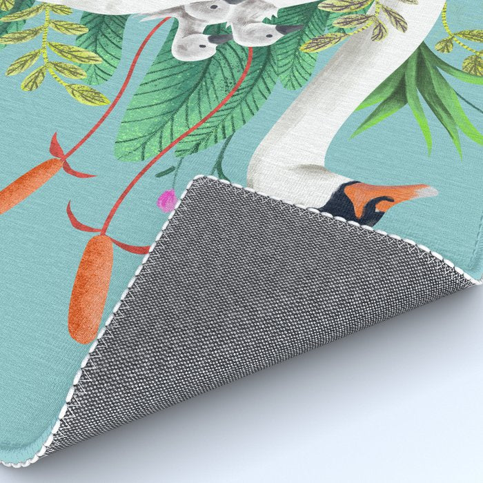 Bond, Jungle Animals, Swan Family Nature Pond Illustration, Bohemian Ducks Love Colorful Botanical Rug Gallery Image 4