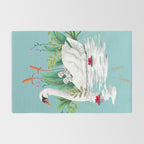Bond, Jungle Animals, Swan Family Nature Pond Illustration, Bohemian Ducks Love Colorful Botanical Rug Gallery Image 2