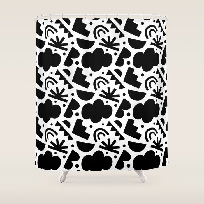 Black and white organic shape art pattern Shower Curtain Gallery Image 1