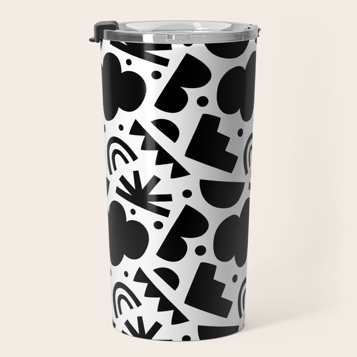 Black and white organic shape art pattern Travel Mug Gallery Image 3