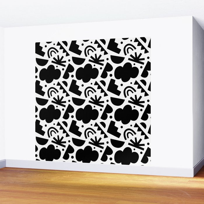 Black and white organic shape art pattern Wall Mural Gallery Image 2