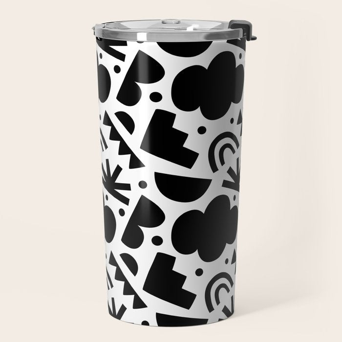 Black and white organic shape art pattern Travel Mug Gallery Image 2