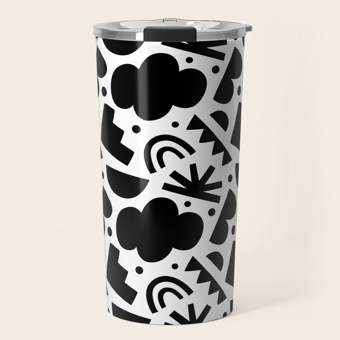 Black and white organic shape art pattern Travel Mug Gallery Image 1