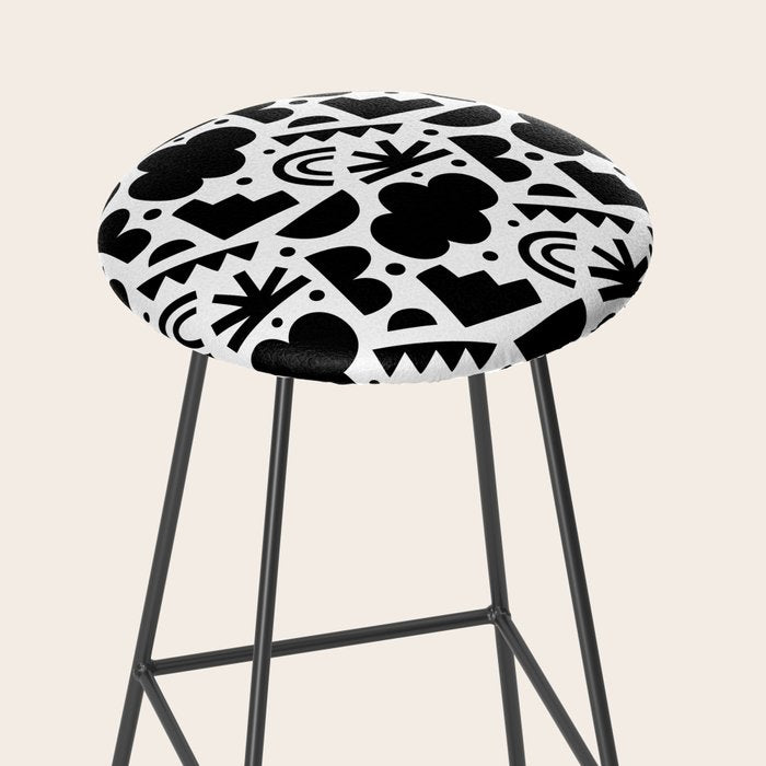 Black and white organic shape art pattern Stool Gallery Image 2